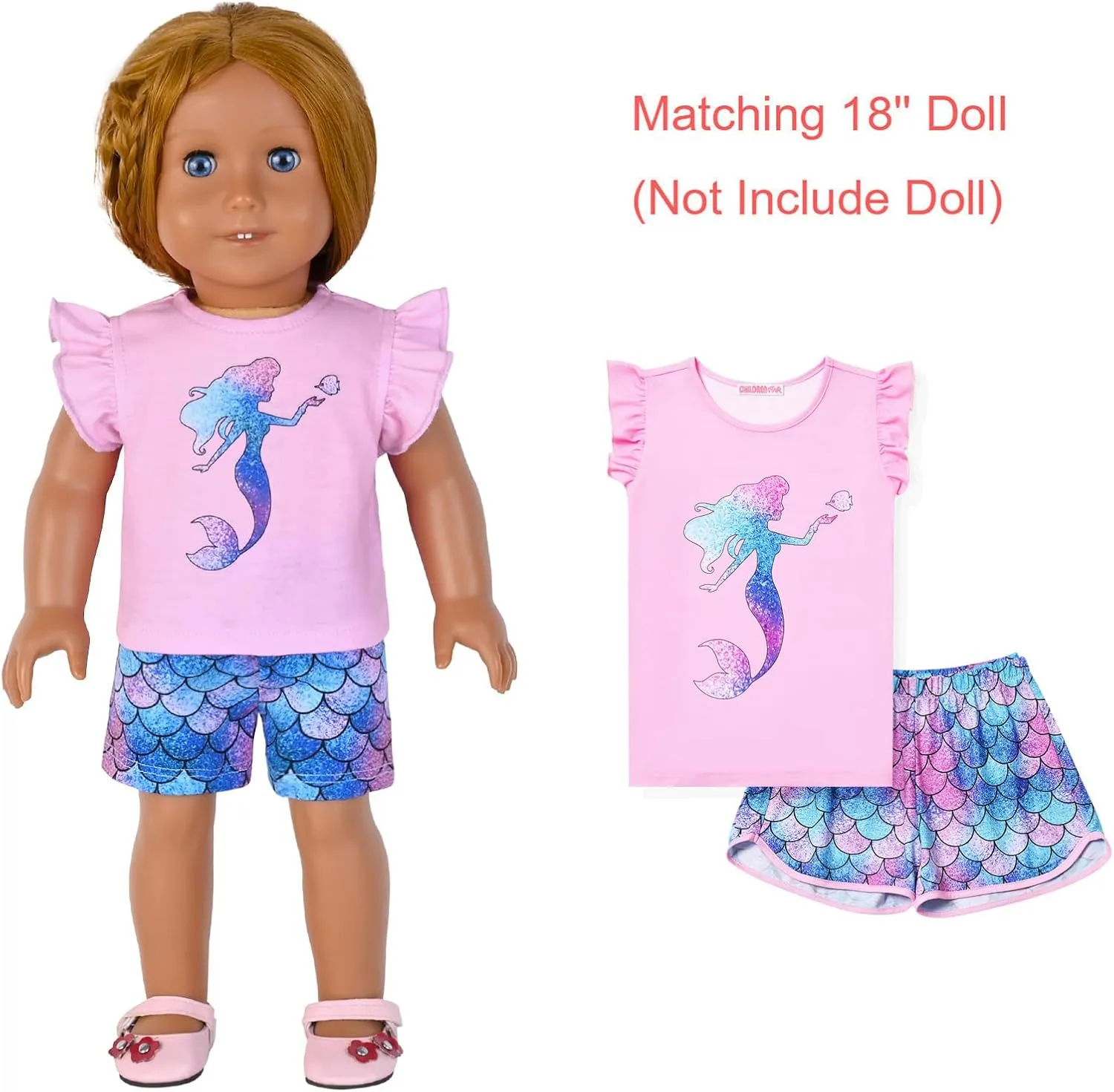 CHILDRENSTAR Matching Girls&Doll Pajama Sets Summer Pjs Flutter Sleeve Sleepwear