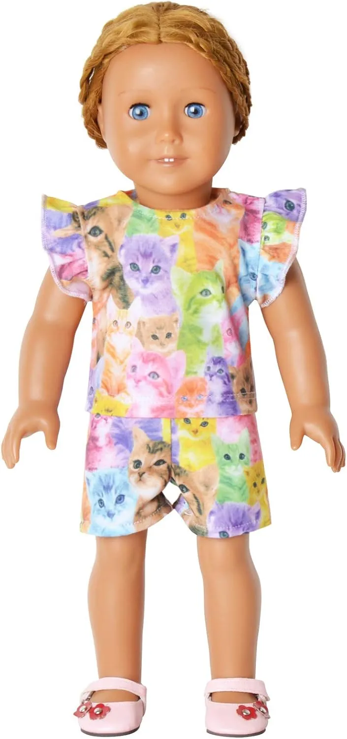 CHILDRENSTAR Matching Girls&Doll Pajama Sets Summer Pjs Flutter Sleeve Sleepwear