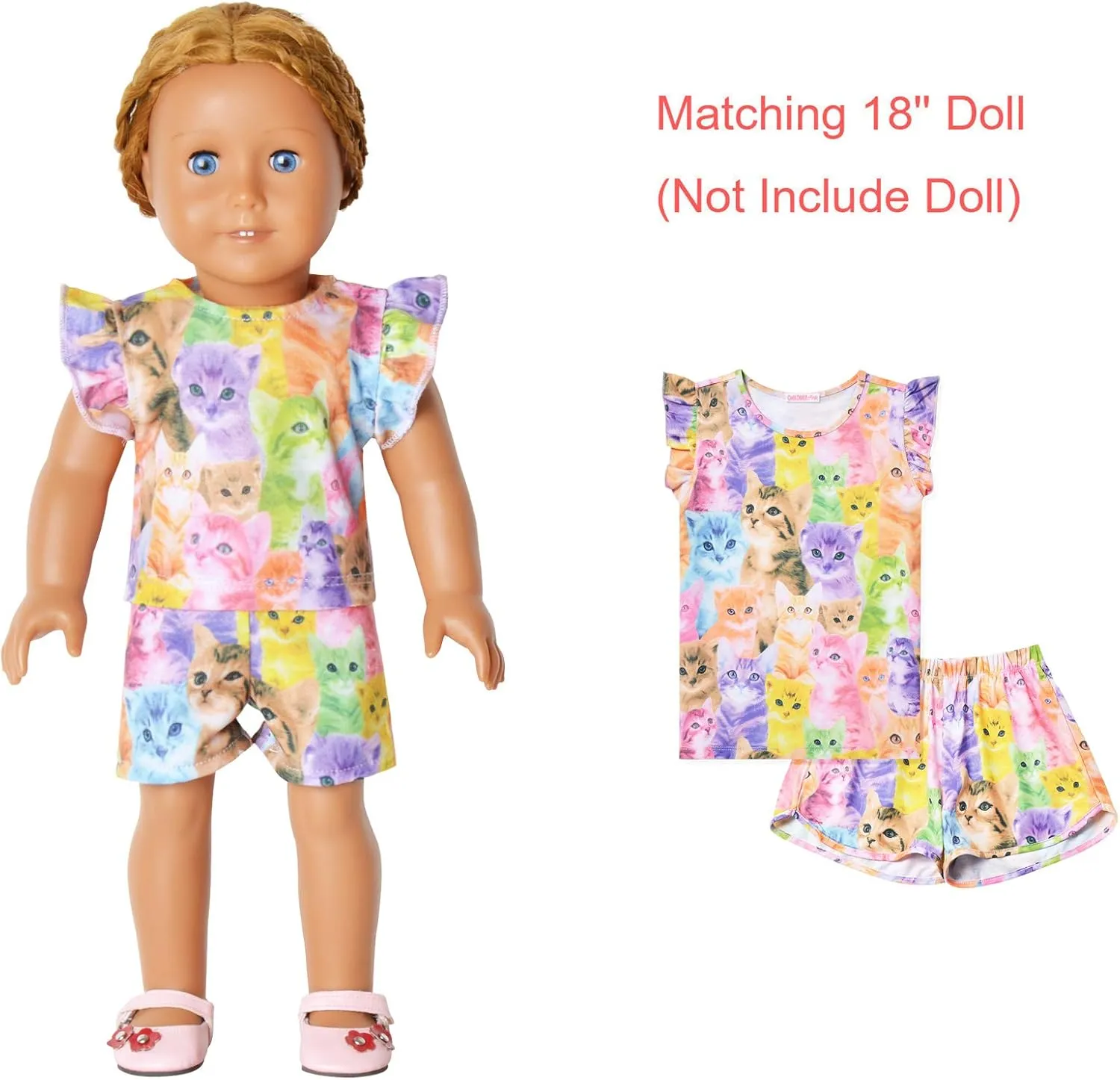 CHILDRENSTAR Matching Girls&Doll Pajama Sets Summer Pjs Flutter Sleeve Sleepwear