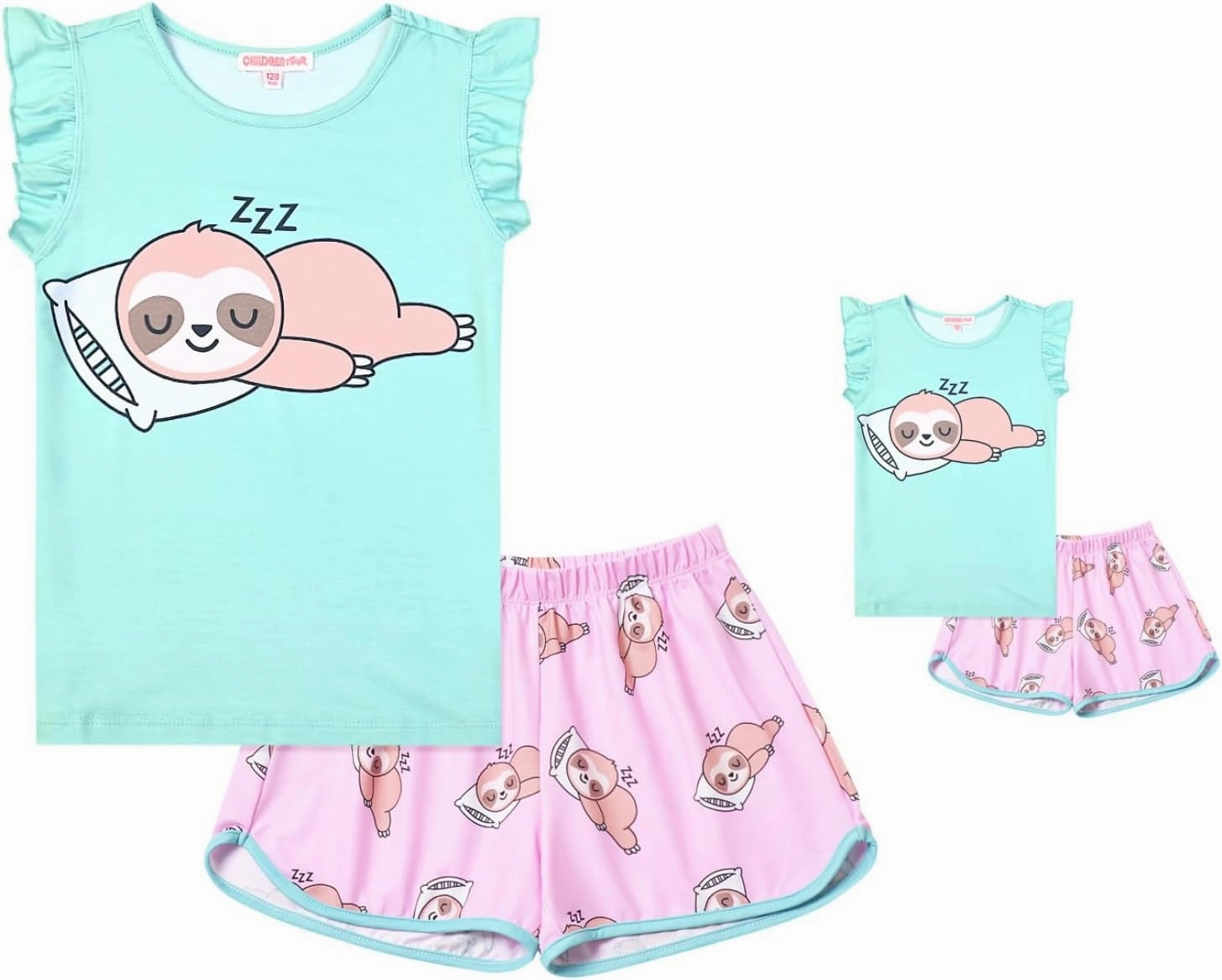 CHILDRENSTAR Matching Girls&Doll Pajama Sets Summer Pjs Flutter Sleeve Sleepwear