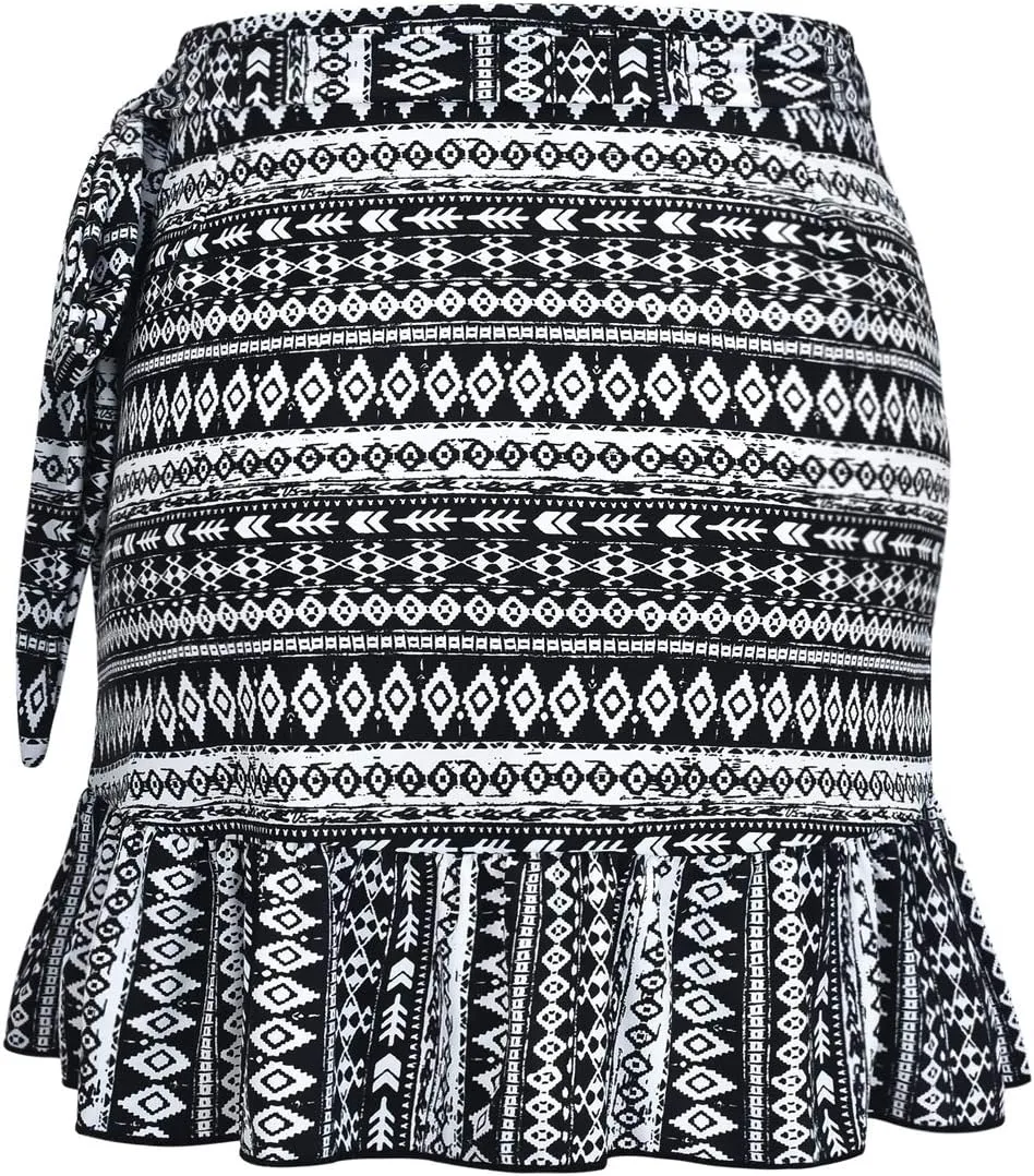 ChinFun Women's Ruffle Sarongs Beach Wrap Cover Up Swimwear Bikini Bottoms High Waisted Tankini Swim Skirts Swimdress