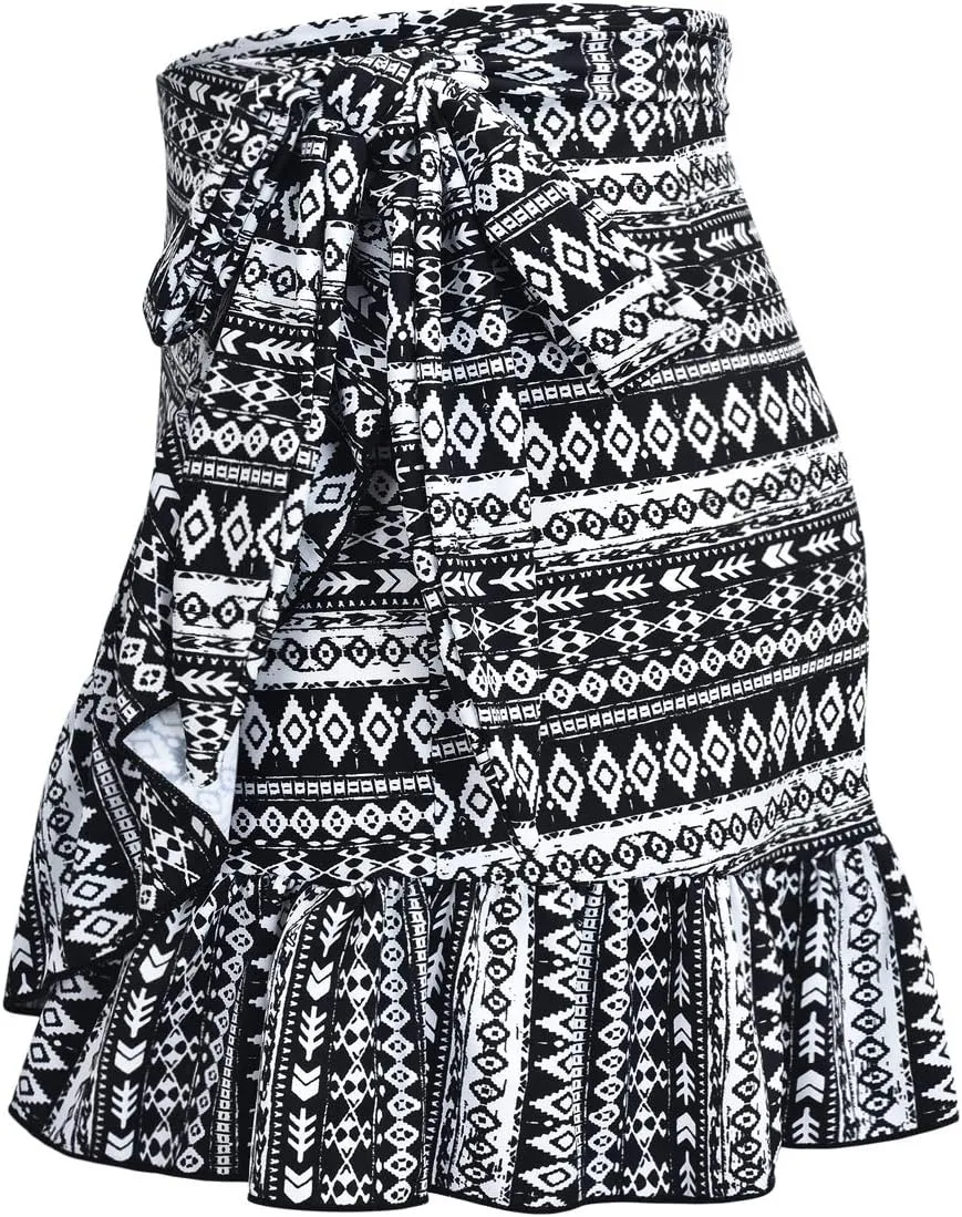 ChinFun Women's Ruffle Sarongs Beach Wrap Cover Up Swimwear Bikini Bottoms High Waisted Tankini Swim Skirts Swimdress