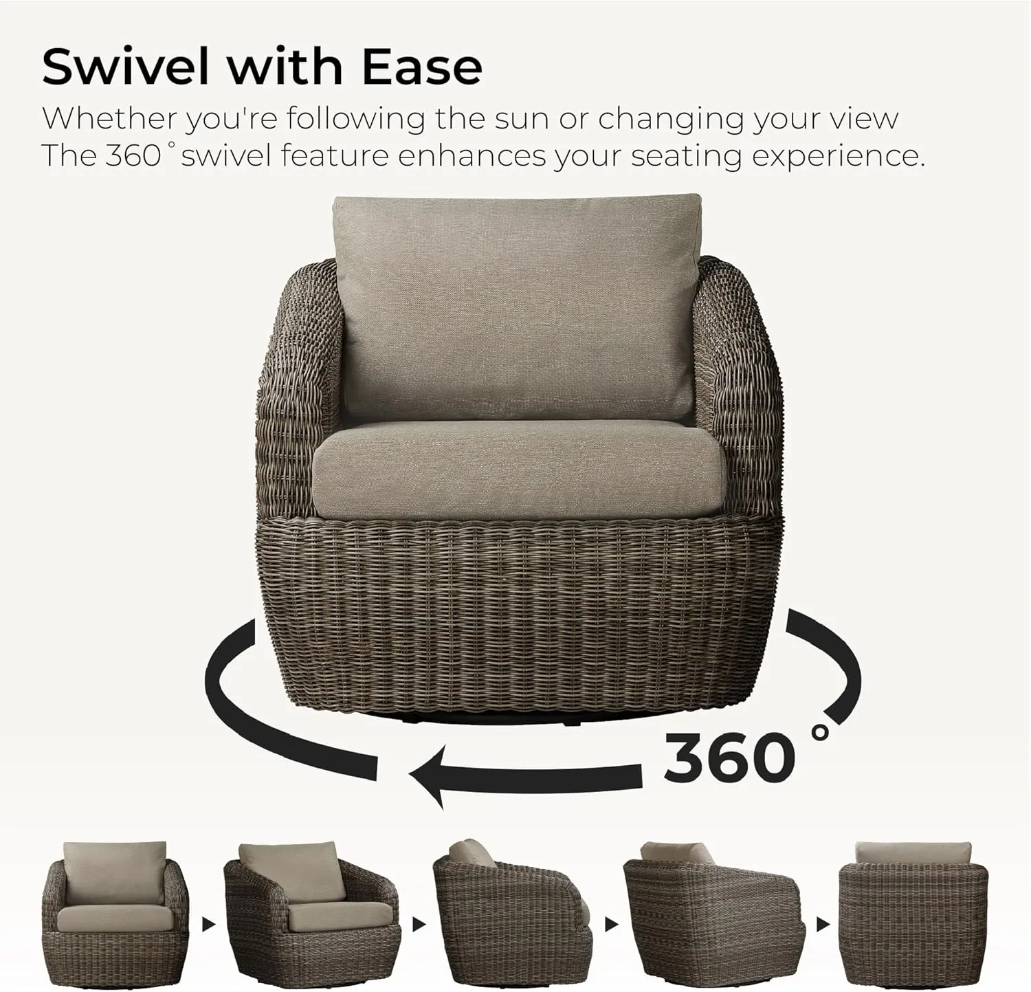 CHITA 3 Pieces Patio Wicker Furniture Set, Outdoor Rattan Bistro Set with Removable Thickened Cushions, Fully Assembled(Gray Cushions with Brownish Gray Wicker)