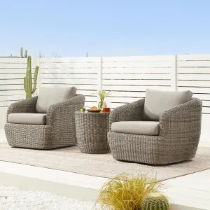 CHITA 3 Pieces Patio Wicker Furniture Set, Outdoor Rattan Bistro Set with Removable Thickened Cushions, Fully Assembled(Gray Cushions with Brownish Gray Wicker)