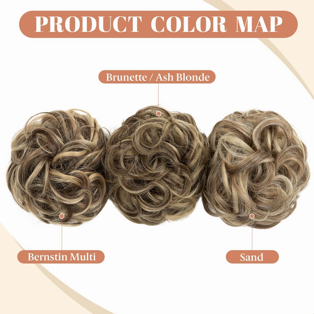 CJL HAIR 2PCS Messy Bun Hair Pieces Wavy Curly Synthetic Updo Chignon Fake Scrunchies Ponytail Extension for Women Brunette/Ash Blonde