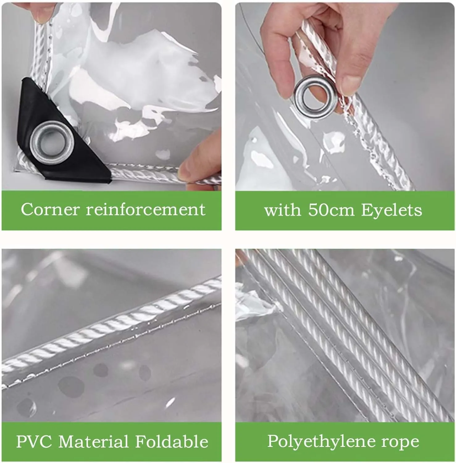Clear Transparent PVC Heavy Duty Tarps 1.6x3.3ft, Outdoor Waterproof Clear Tarp with Grommets, Clear Tarps Windproof, Rainproof, for Greenhouse, Patio, Porches