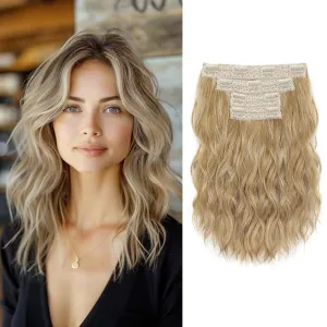 Clip in Hair Extensions - 12" Short Curly Wavy Blonde Hair Extensions, 4PCS Invisible Lace Weft Natural Soft Hairpieces for Women - Medium Golden Blonde