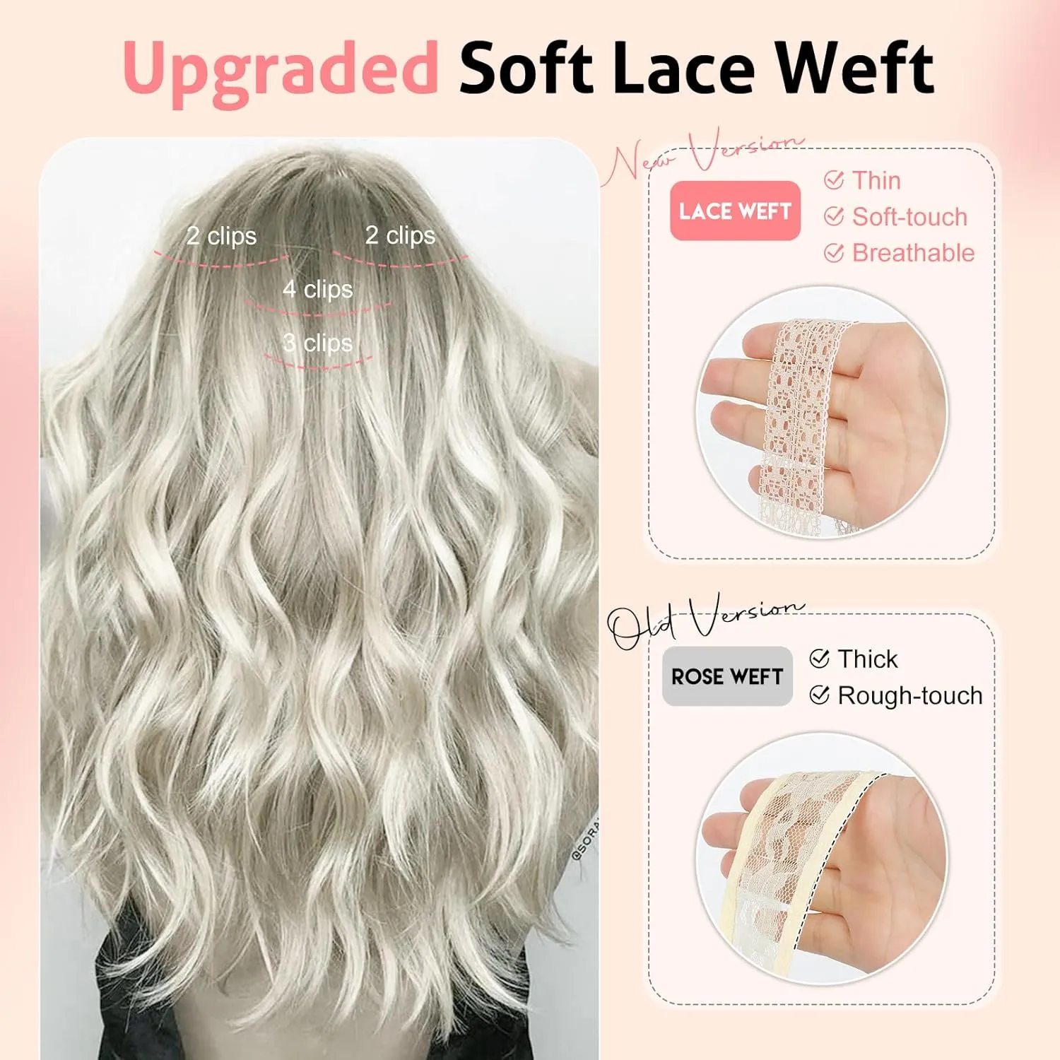 Clip in Hair Extensions - 12" Short Curly Wavy Blonde Hair Extensions, 4PCS Invisible Lace Weft Natural Soft Hairpieces for Women - Medium Golden Blonde