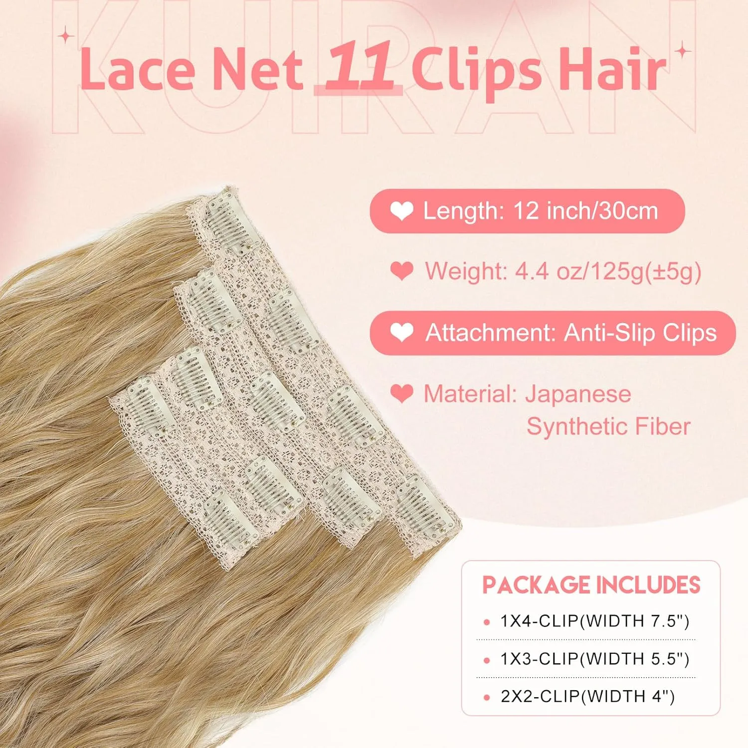 Clip in Hair Extensions - 12" Short Curly Wavy Blonde Hair Extensions, 4PCS Invisible Lace Weft Natural Soft Hairpieces for Women - Medium Golden Blonde