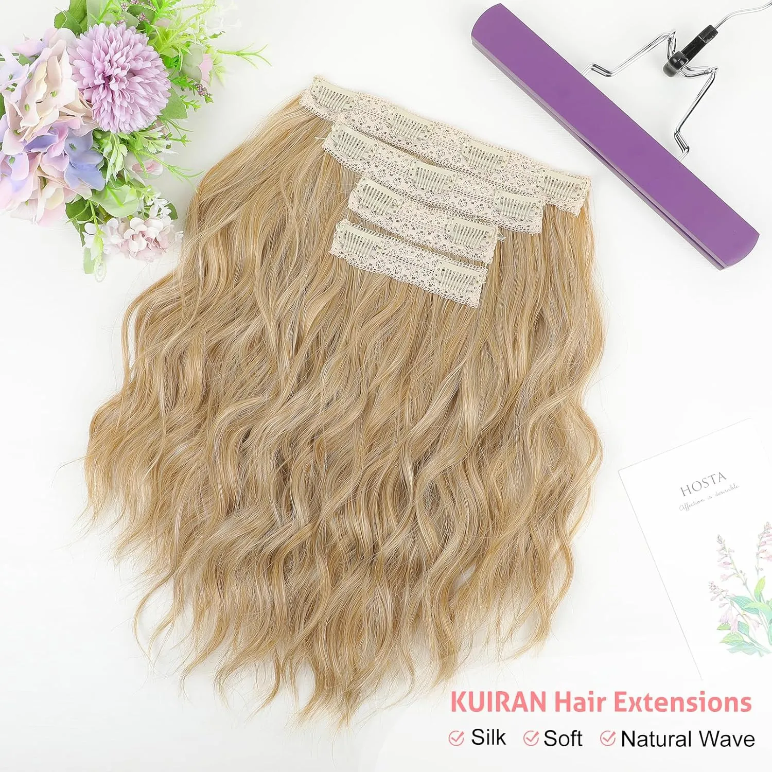 Clip in Hair Extensions - 12" Short Curly Wavy Blonde Hair Extensions, 4PCS Invisible Lace Weft Natural Soft Hairpieces for Women - Medium Golden Blonde