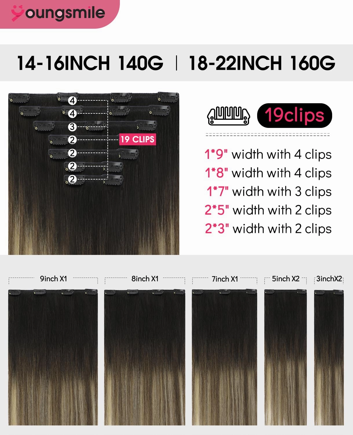 Clip in Hair Extensions Human Hair 18 Inch Balayage Black Ombre Dark Brown with Caramel Brown Clip in Remy Hair Extensions Easy to Install 160g 7 Pieces (7C#1B/4/27-18Inch)
