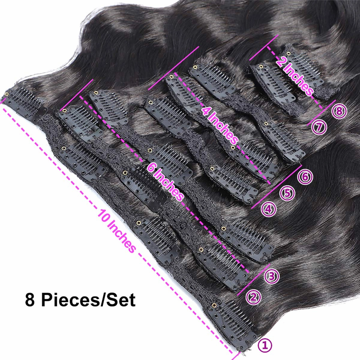Clip in Human Hair Extensions 100% Unprocessed Brazilian Virgin Hair Double Weft Long 8 Pieces/Lot 125g with 16 Clips (16 Inch, Body Wave)