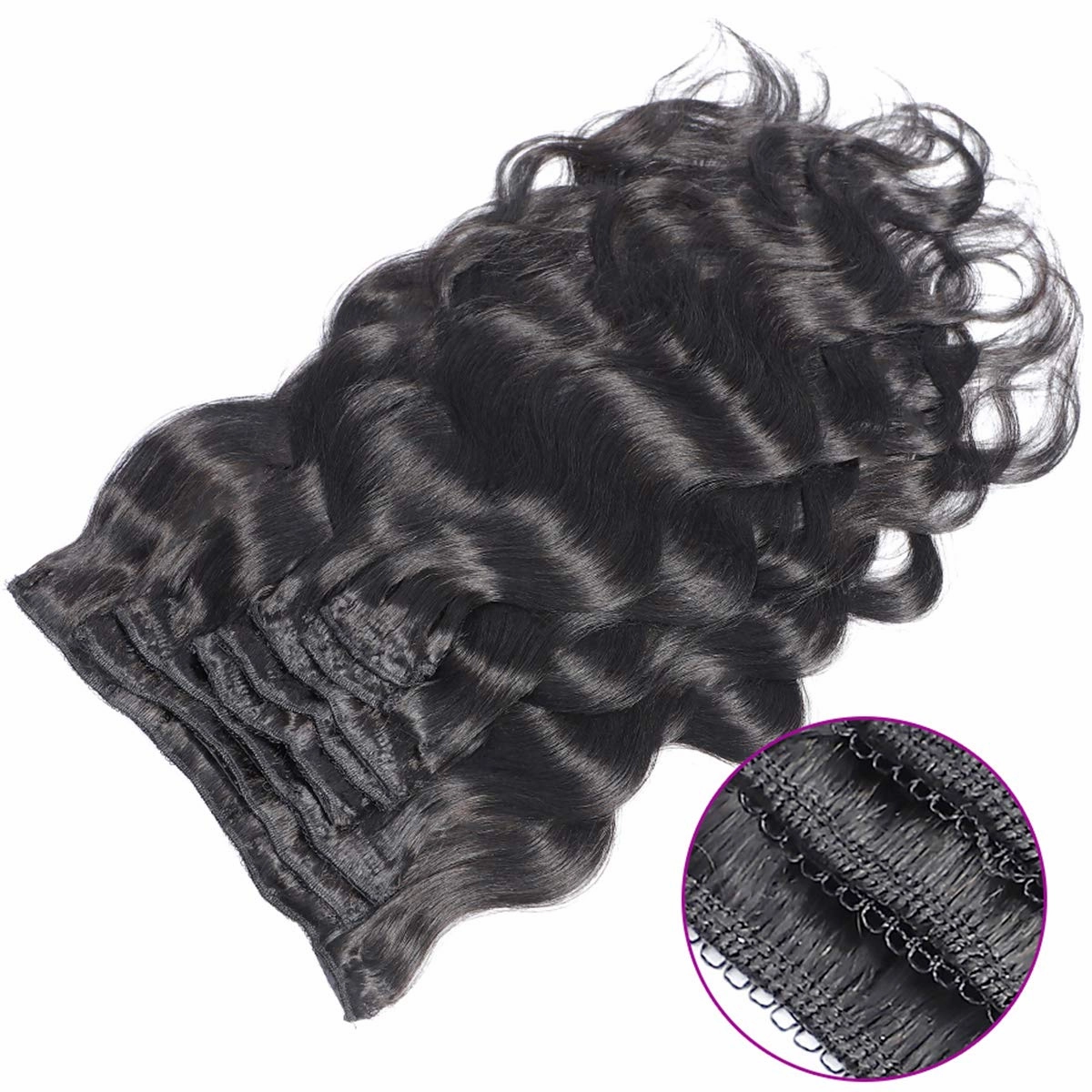 Clip in Human Hair Extensions 100% Unprocessed Brazilian Virgin Hair Double Weft Long 8 Pieces/Lot 125g with 16 Clips (16 Inch, Body Wave)