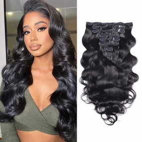 Clip in Human Hair Extensions 100% Unprocessed Brazilian Virgin Hair Double Weft Long 8 Pieces/Lot 125g with 16 Clips (16 Inch, Body Wave)