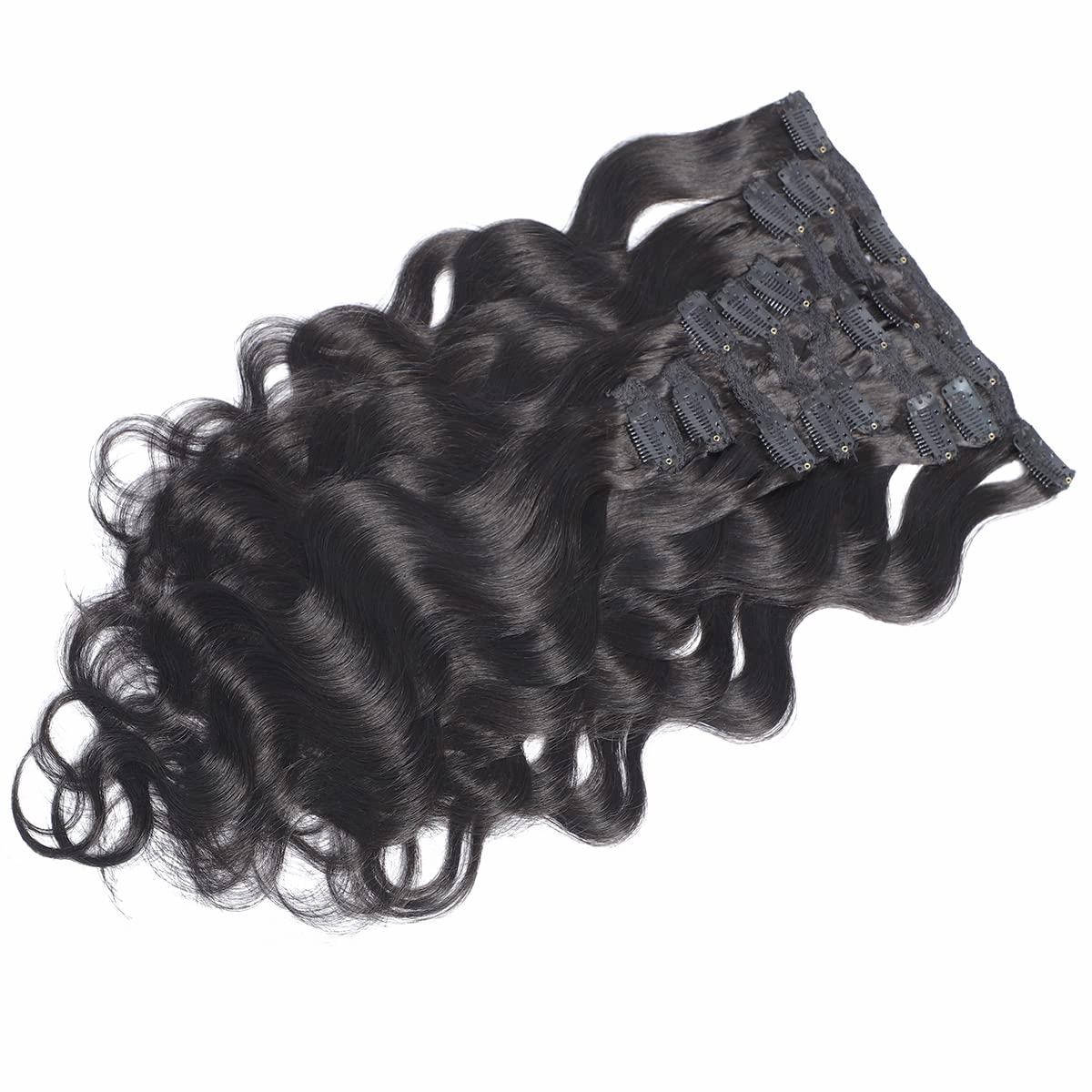 Clip in Human Hair Extensions 100% Unprocessed Brazilian Virgin Hair Double Weft Long 8 Pieces/Lot 125g with 16 Clips (16 Inch, Body Wave)