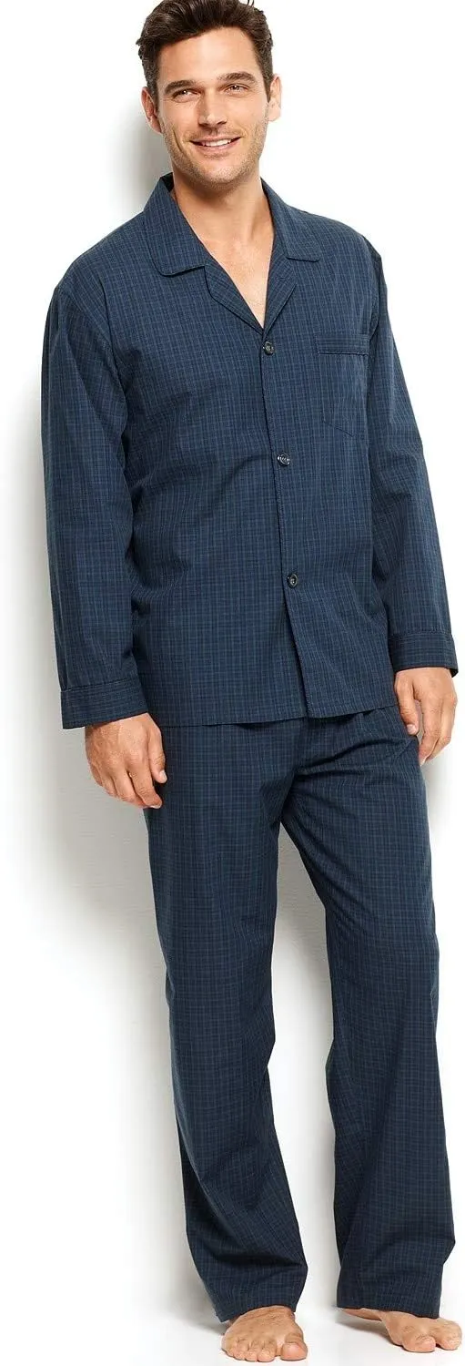 Club Room Long Sleeve Long Leg Pajama Set Black Watch 100% Cotton