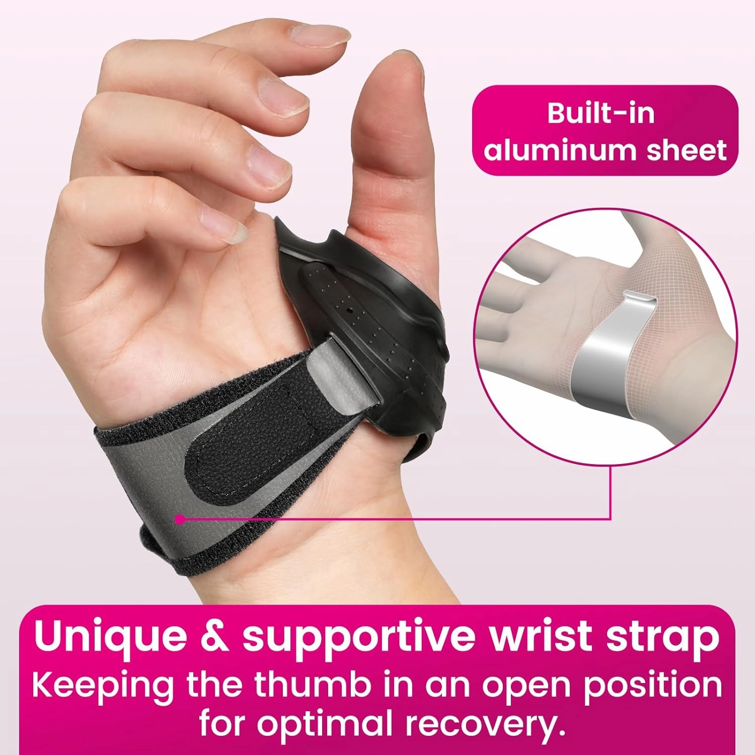 CMC Thumb Support Brace - with Firm Supportive Wrist Strap, Dual Density Thumb Brace Stabilizes CMC Joint, Pain Relief for Osteoarthritis for Women and Men (Black, Right Hand, Large)