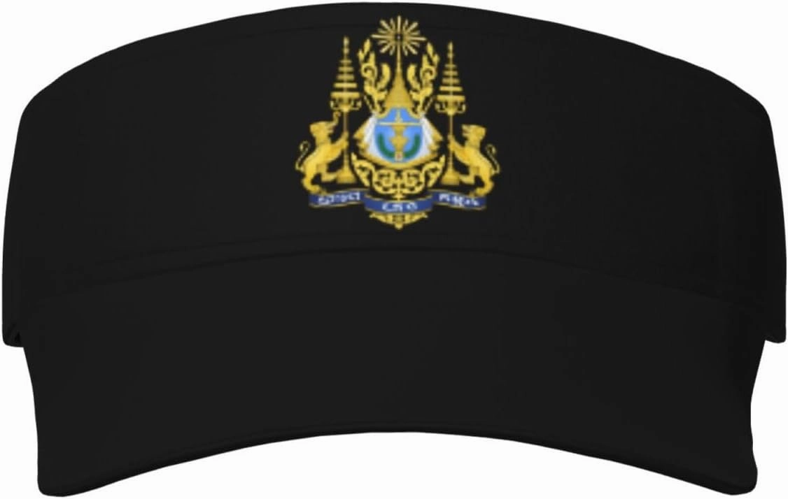 Coat of Arms of Cambodian Adult Sun Visor Cap - UV Protection, Breathable, Adjustable, Sports & Outdoor Hat Black