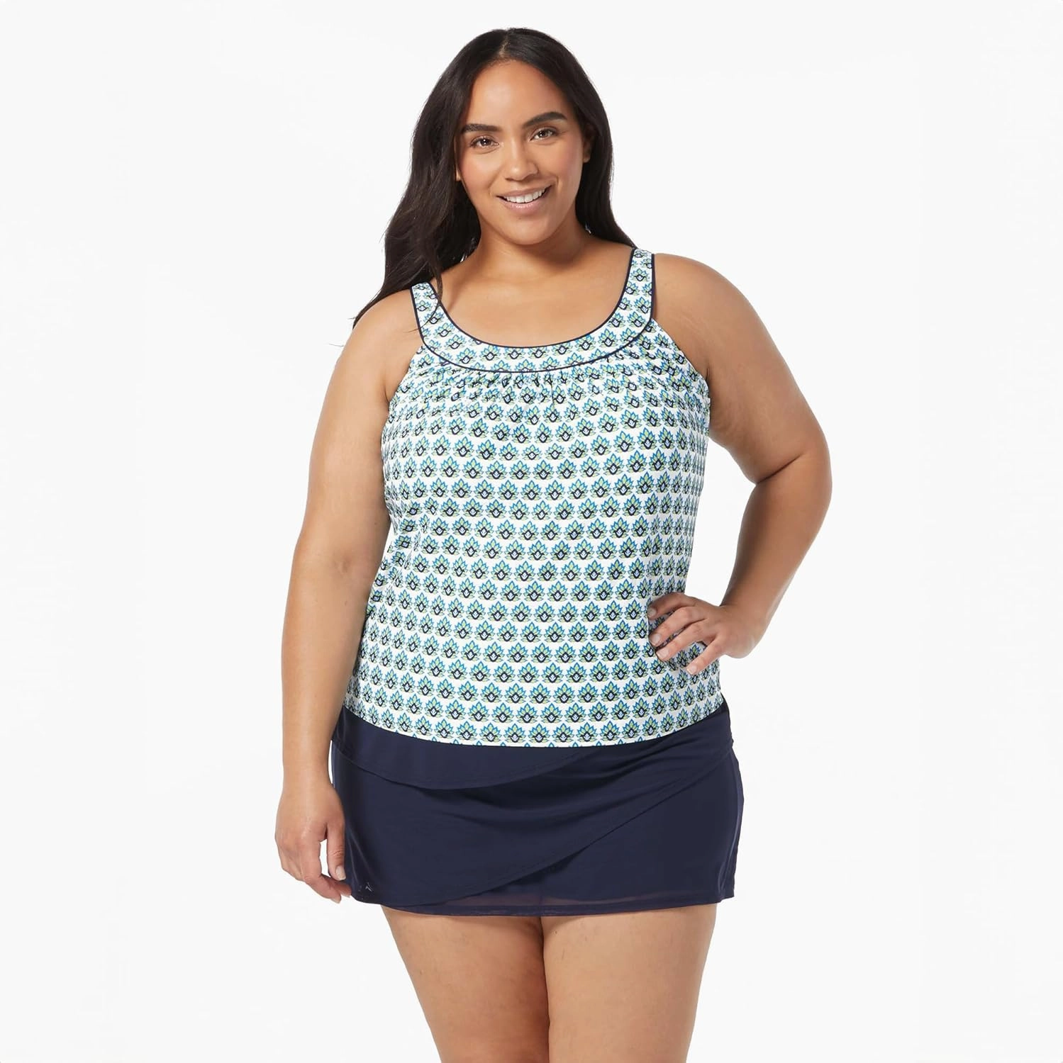 COCO REEF Ultra Fit Bra Sized Underwire Loose Fit A-Line Tankini Swimsuit, Full Coverage Swimwear Top