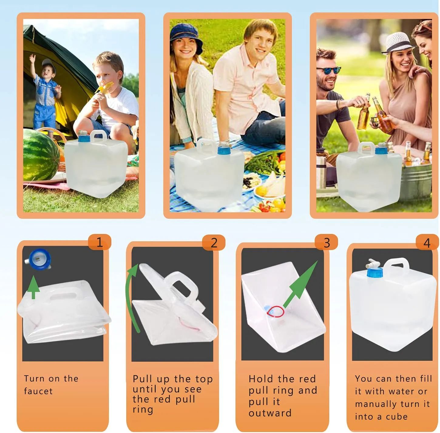 Collapsible Water Container with Spigot, Camping Water Storage Carrier Jug BPA-Free for Outdoors Hiking Backpack & Survival Kit, Foldable Portable Canteen 1.3/2.6/3.9/5.3 Gallon (3.9 Gallon, 2-pack)