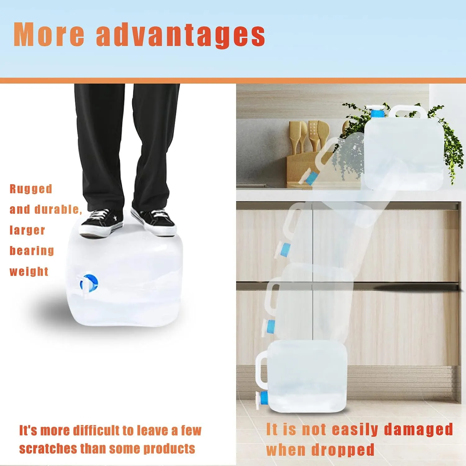 Collapsible Water Container with Spigot, Camping Water Storage Carrier Jug BPA-Free for Outdoors Hiking Backpack & Survival Kit, Foldable Portable Canteen 1.3/2.6/3.9/5.3 Gallon (3.9 Gallon, 2-pack)