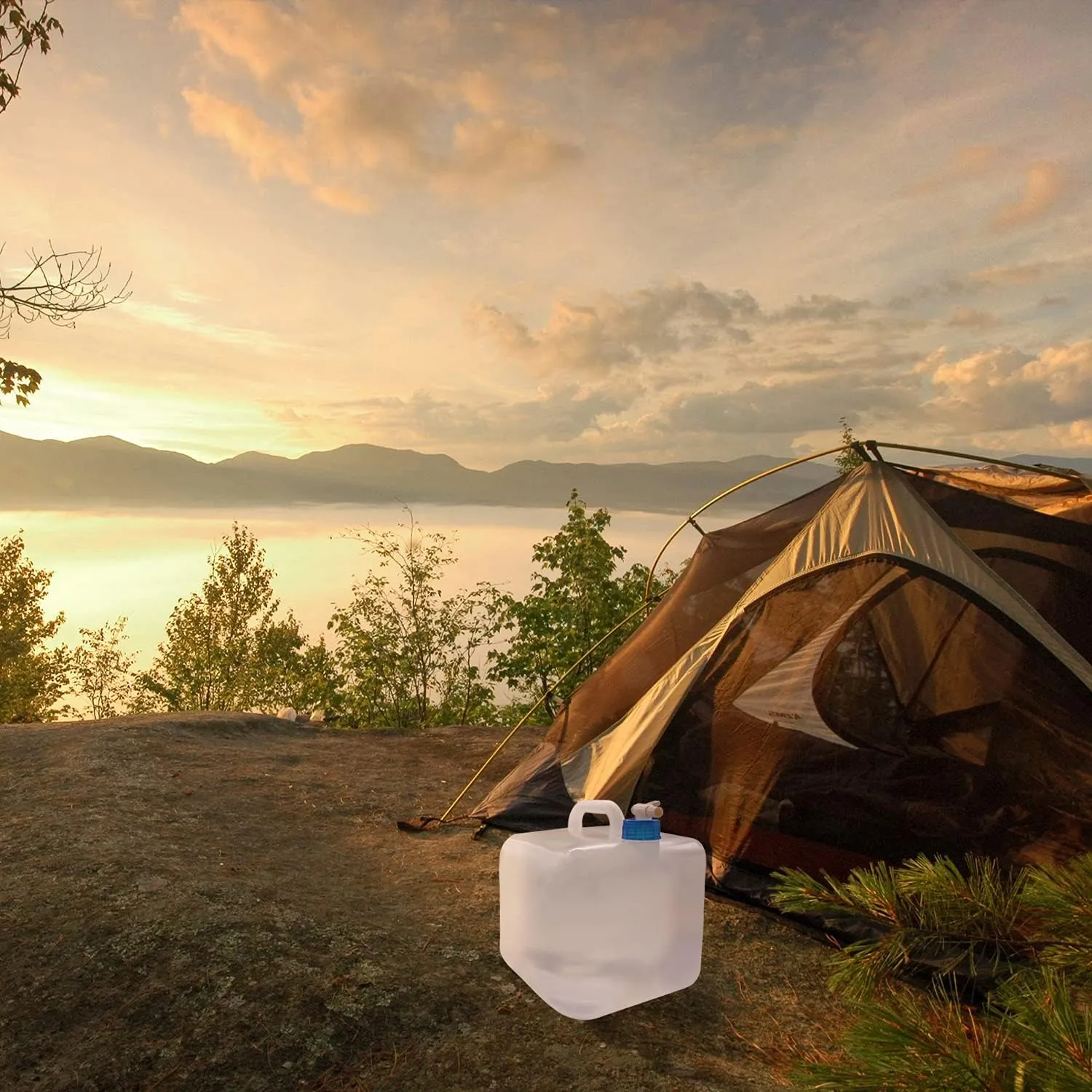 Collapsible Water Container with Spigot, Camping Water Storage Carrier Jug BPA-Free for Outdoors Hiking Backpack & Survival Kit, Foldable Portable Canteen 1.3/2.6/3.9/5.3 Gallon (3.9 Gallon, 2-pack)