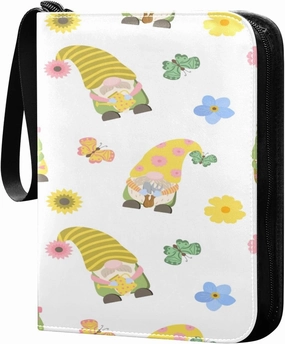 Colorful Dwarfs Flowers Card Binder, 4 Pockets Trading Card Binder Holder with 50 Sleeves Holder Album, Card Collection Binder Card Album Book for Football Basketball Baseball Games Sports Cards