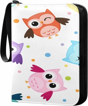 Colorful Owls Pattern Card Binder, 4 Pockets Trading Card Binder Holder with 50 Sleeves Holder Album, Card Collection Binder Card Album Book for Football Basketball Baseball Games Sports Cards