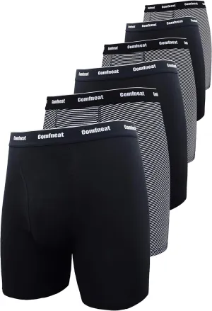 Comfneat Men's 6-Pack Boxer Briefs Soft Breathable Underwear S-XXL Open Fly