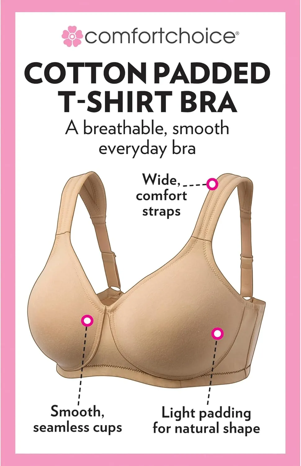 Comfort Choice Women's Plus Size Cotton Wireless Lightly Padded T-Shirt Bra