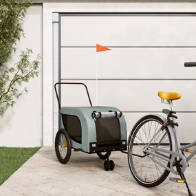 Comfortable Pet Bike Trailer for Outdoor Adventures, Durable Iron Frame, Zippered Doors and Mesh Windows, Black and Gray