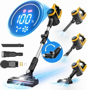 Cordless Vacuum Cleaner for DeWalt 20V Battery, 30KPa 180° Bendable Wand 6 in 1 Lightweight Stick Vacuum Smart Screen 350W Brushless Motor Hardwood Floor Floor Pet Hair Carpet(Battery not Include)