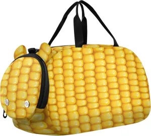 Corncob Corn Sports Duffle Bag for Girls Boys, Gym Bag with Shoe Compartment, Kids Travel Overnight Weekender Shoulder Bag