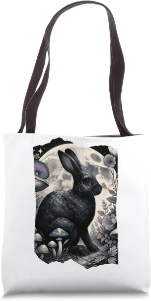 Cottagecore Floral Cute Rabbit with Moonlight Fairy Forest Tote Bag