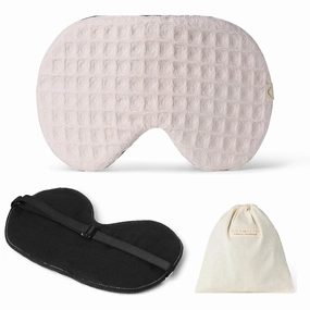 Cotton Eye Sleep Mask Oversized for sleeping • Organic Oeko-Tex Standard • Blackout Eye Shade cover with adjustable strap • Breathable Blindfold Travel Meditation Essentials • Gift ideas for Woman Man (Lilac waffle)