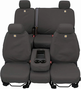 Covercraft Carhartt SeatSaver Custom Seat Covers | Fits 2017-2018 Ford F-250/F-350/F-450/F-550 | 1st Row 40/20/40 Bench Seat, Duck Weave Gravel