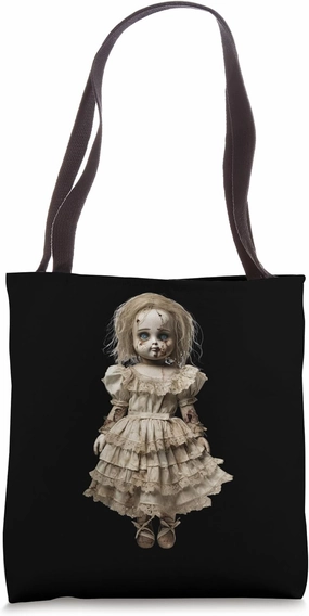 Creepy Antique Doll with Distressed Victorian Look Art Tote Bag