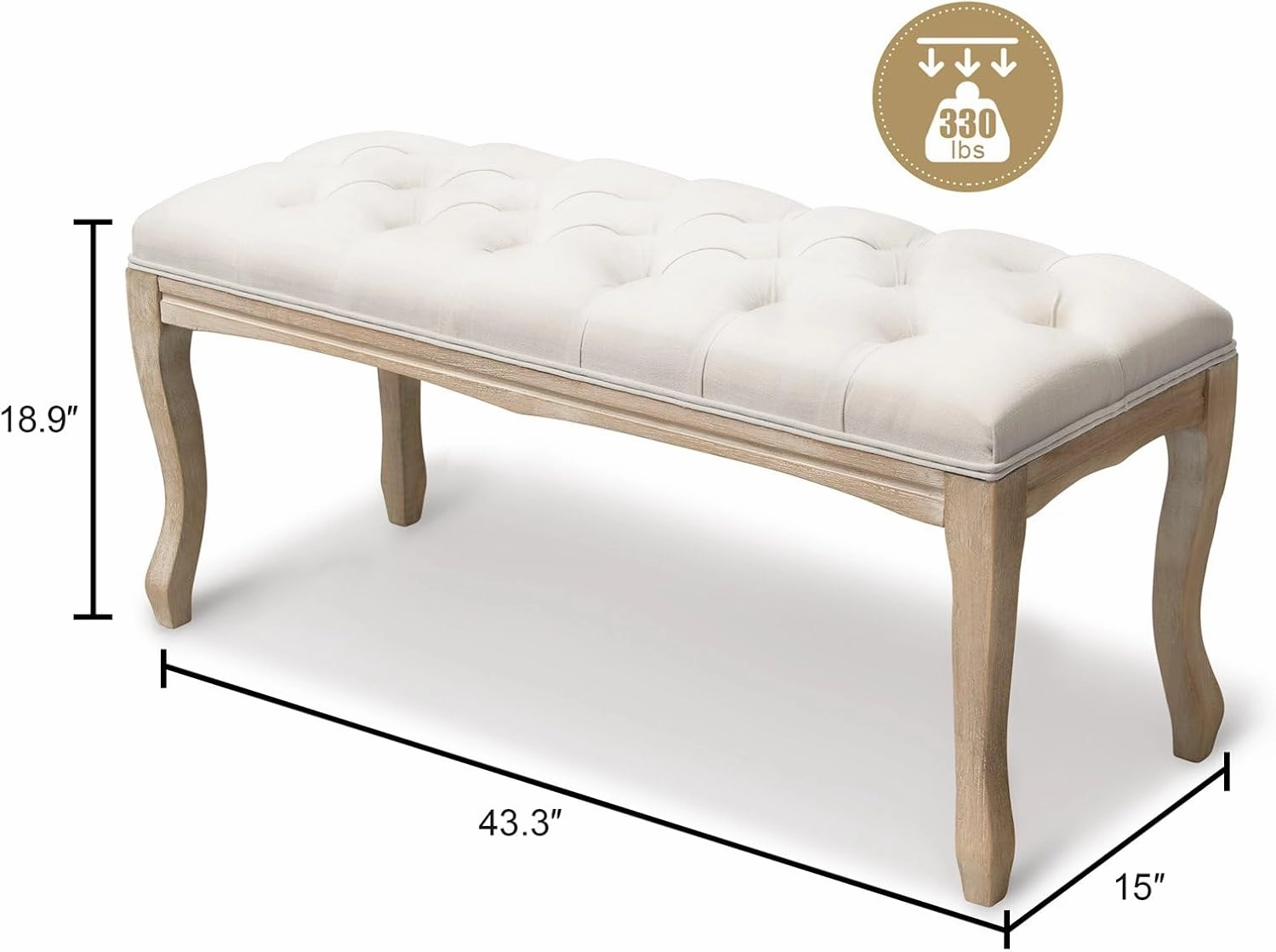 Crestlive Products Upholstered Tufted Bench, Wood Bed Ottoman Middle Century Modern Rectangular Footrest for Bedroom Entryway Channel (Beige)