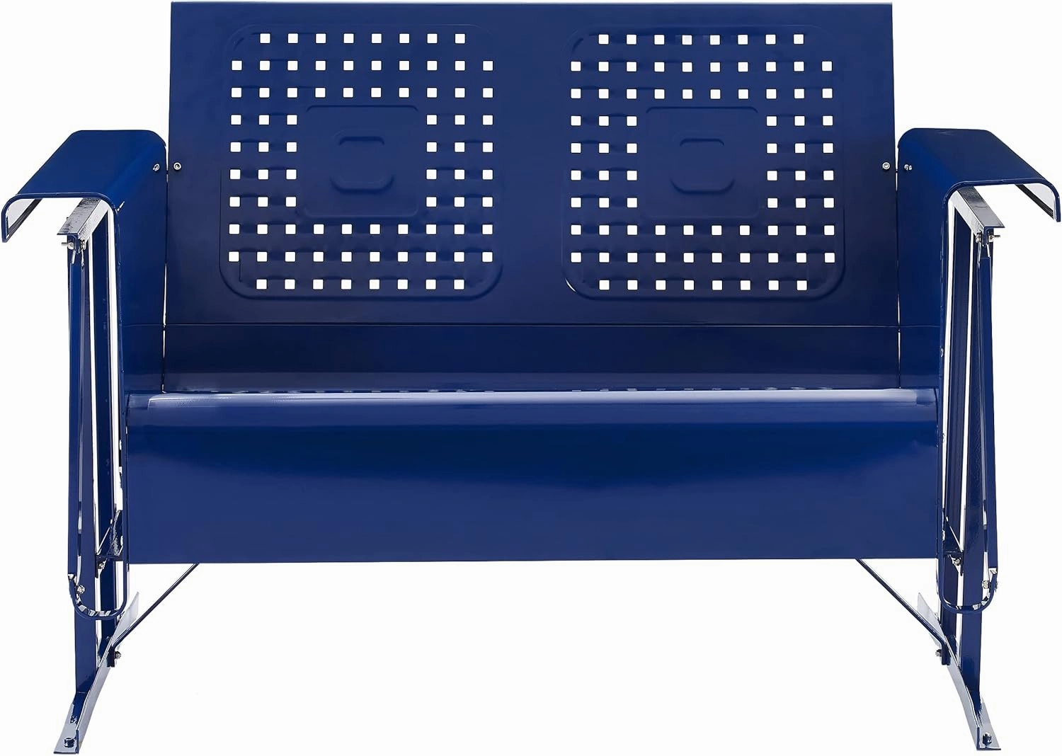 Crosley Furniture Bates Retro Metal Outdoor Loveseat Glider, 2-Person Rocking Patio Bench for Porch, Deck, Navy Gloss