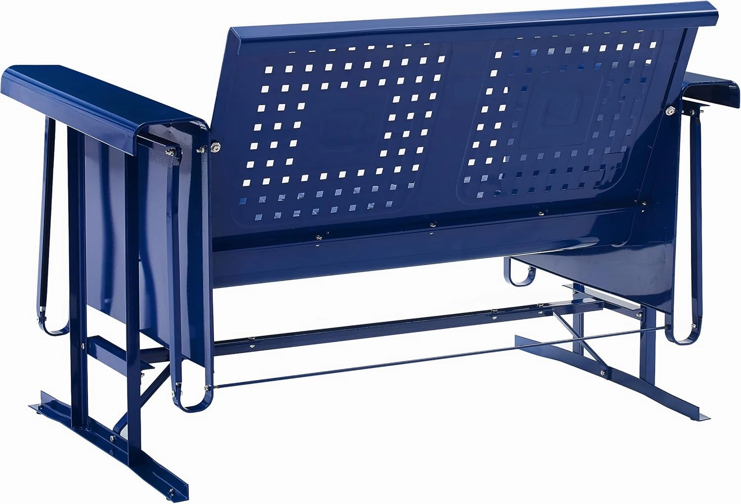 Crosley Furniture Bates Retro Metal Outdoor Loveseat Glider, 2-Person Rocking Patio Bench for Porch, Deck, Navy Gloss