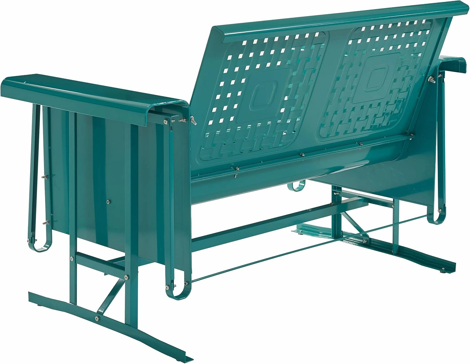 Crosley Furniture Bates Retro Metal Outdoor Loveseat Glider, 2-Person Rocking Patio Bench for Porch, Deck, Turquoise Gloss