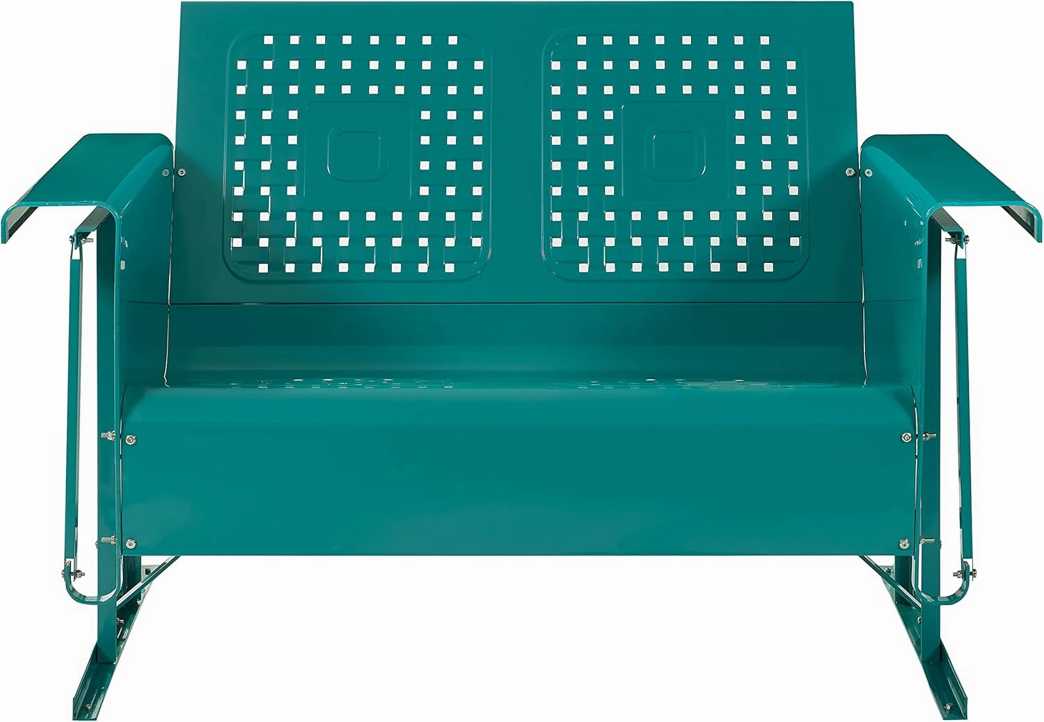 Crosley Furniture Bates Retro Metal Outdoor Loveseat Glider, 2-Person Rocking Patio Bench for Porch, Deck, Turquoise Gloss