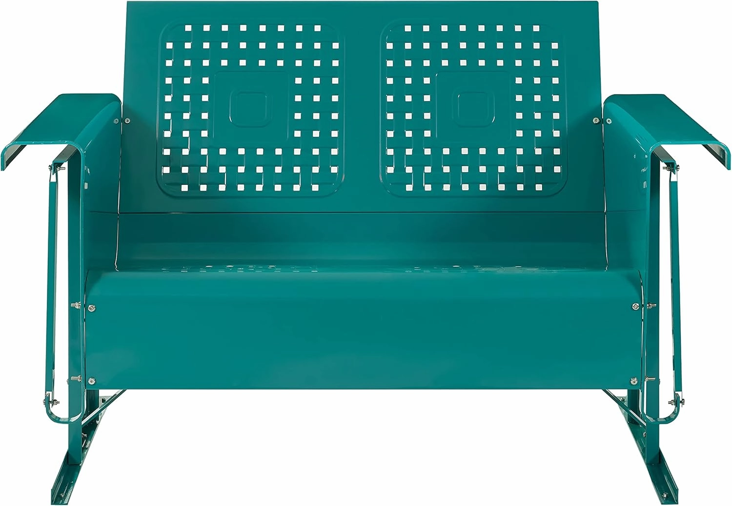 Crosley Furniture Bates Retro Metal Outdoor Loveseat Glider, 2-Person Rocking Patio Bench for Porch, Deck, Turquoise Gloss