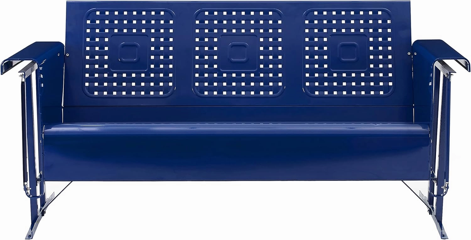 Crosley Furniture Bates Retro Metal Outdoor Sofa Glider, 3-Person Rocking Patio Bench for Porch, Deck, Navy Gloss