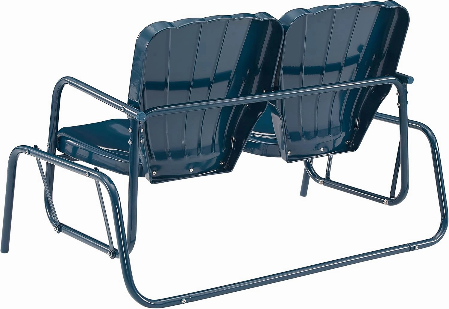 Crosley Furniture Ridgeland Retro Metal Outdoor Loveseat Glider, 2-Person Rocking Patio Bench for Porch, Navy Gloss