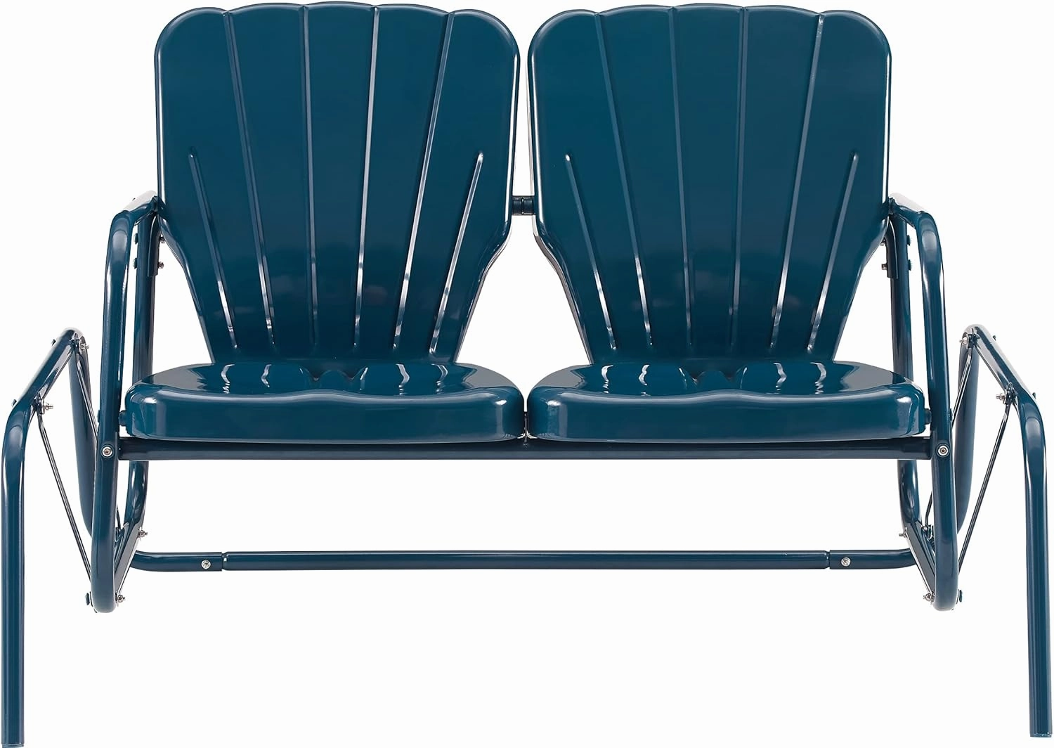 Crosley Furniture Ridgeland Retro Metal Outdoor Loveseat Glider, 2-Person Rocking Patio Bench for Porch, Navy Gloss
