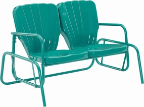 Crosley Furniture Ridgeland Retro Metal Outdoor Loveseat Glider, 2-Person Rocking Patio Bench for Porch, Turquoise Gloss