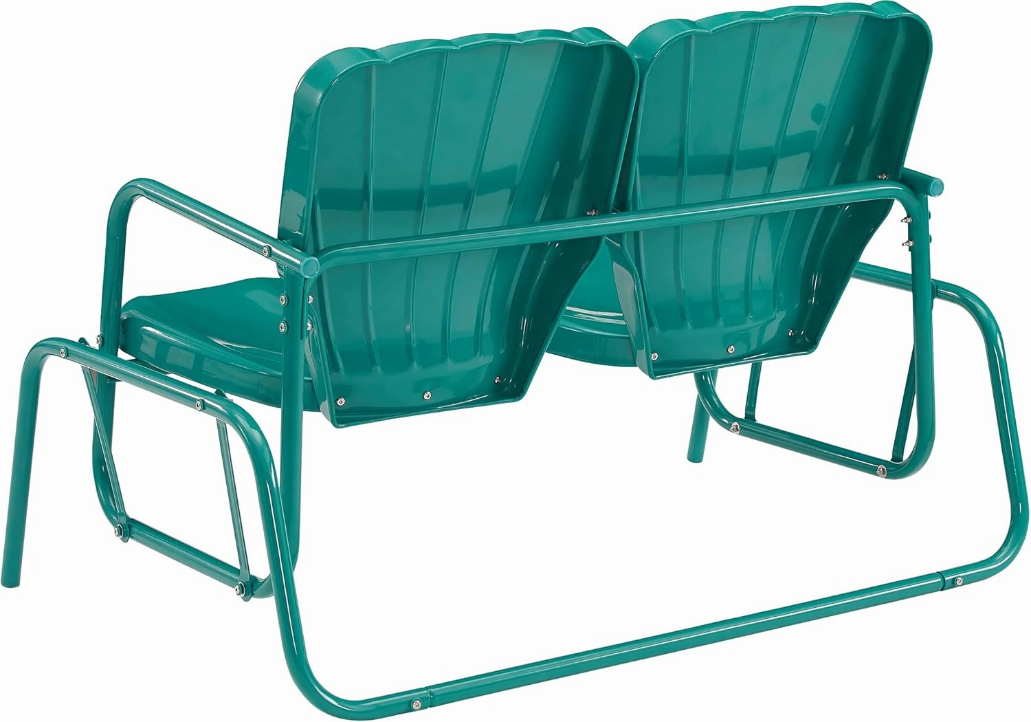 Crosley Furniture Ridgeland Retro Metal Outdoor Loveseat Glider, 2-Person Rocking Patio Bench for Porch, Turquoise Gloss