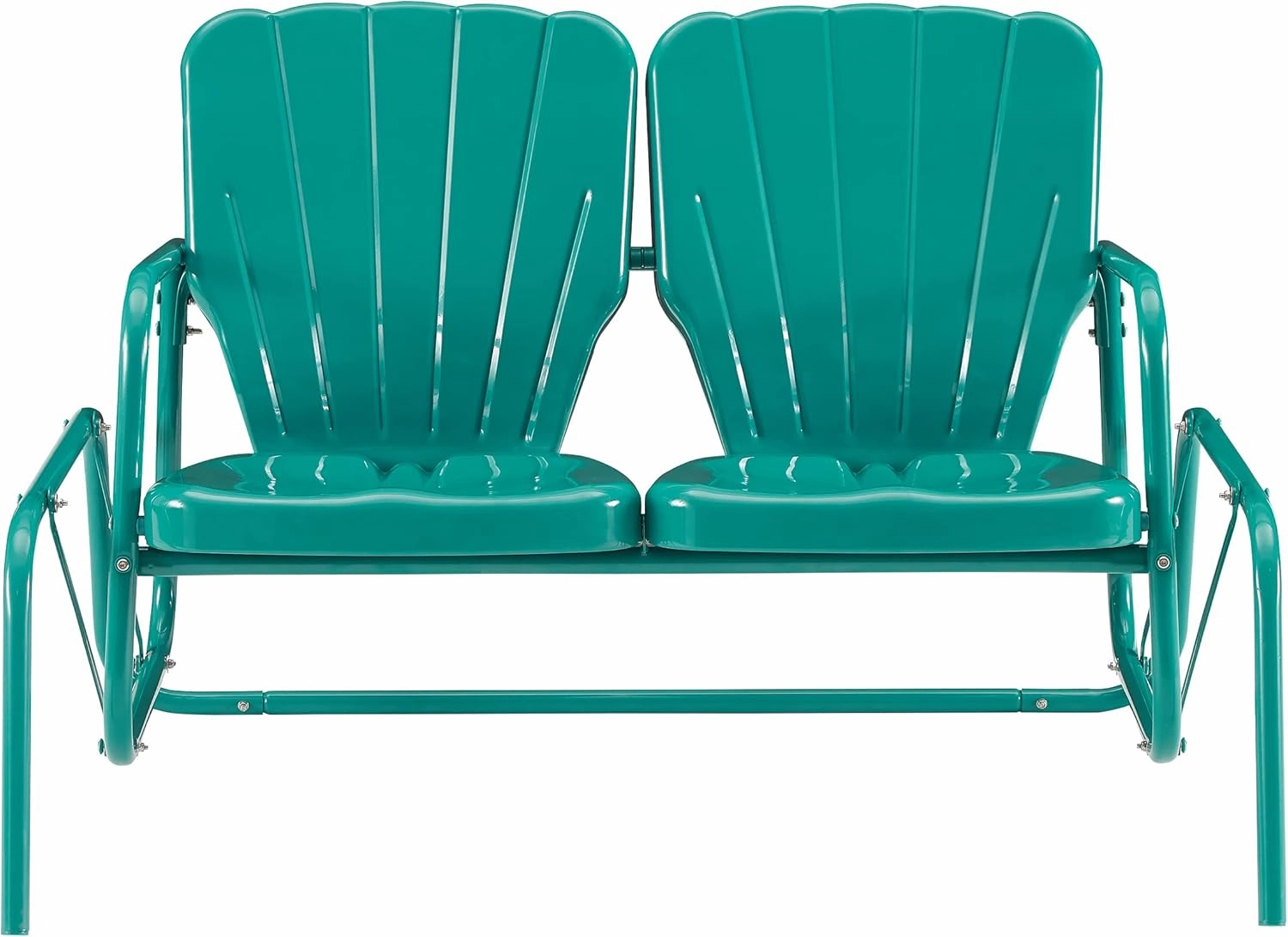 Crosley Furniture Ridgeland Retro Metal Outdoor Loveseat Glider, 2-Person Rocking Patio Bench for Porch, Turquoise Gloss