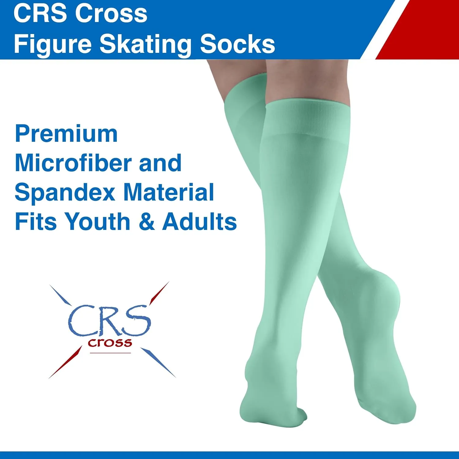 CRS Cross Figure Skating Socks. 2 Pair Knee High Tights. Premium Footed Ice Skate Dance Socks in a Variety of Colors.